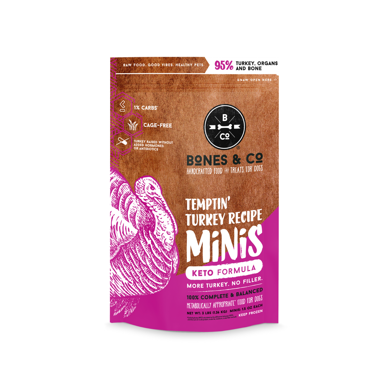 Bones & Co. Temptin' Turkey Recipe Frozen Raw Dog Food - Pups & Cubs Premium Pet Food