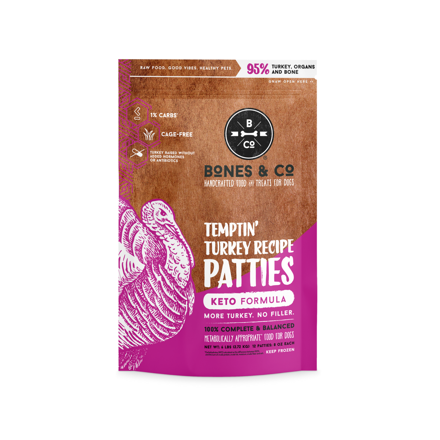 Bones & Co. Temptin' Turkey Recipe Frozen Raw Dog Food - Pups & Cubs Premium Pet Food