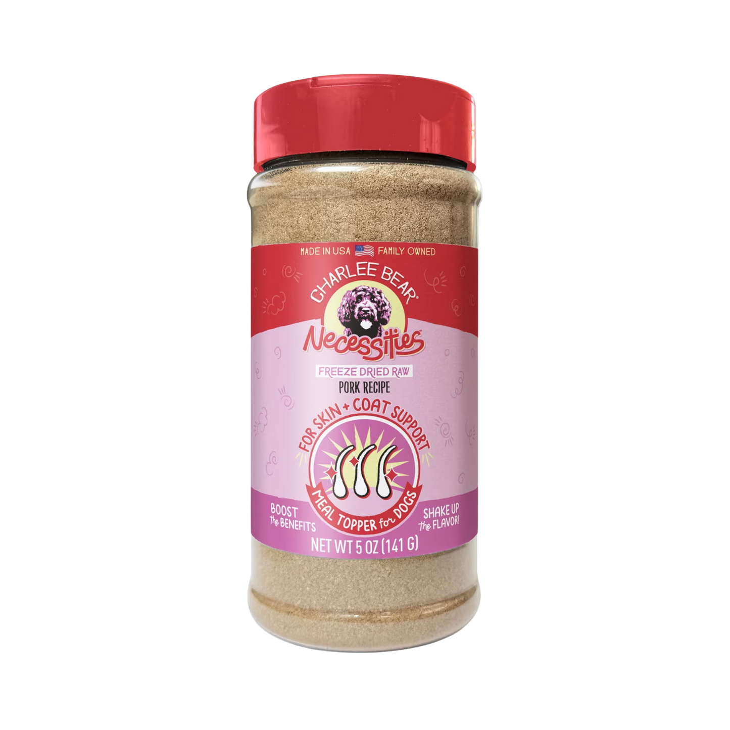 Charlee Bear Necessities Freeze-Dried Pork Recipe Skin & Coat Support Grain-Free Dog Food Topper