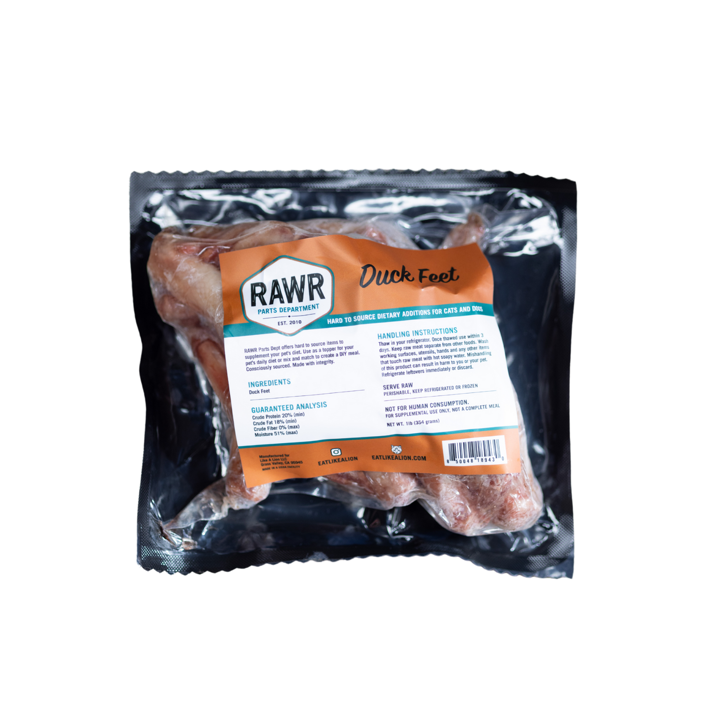 Rawr Frozen Raw Duck Feet for Dogs & Cats
