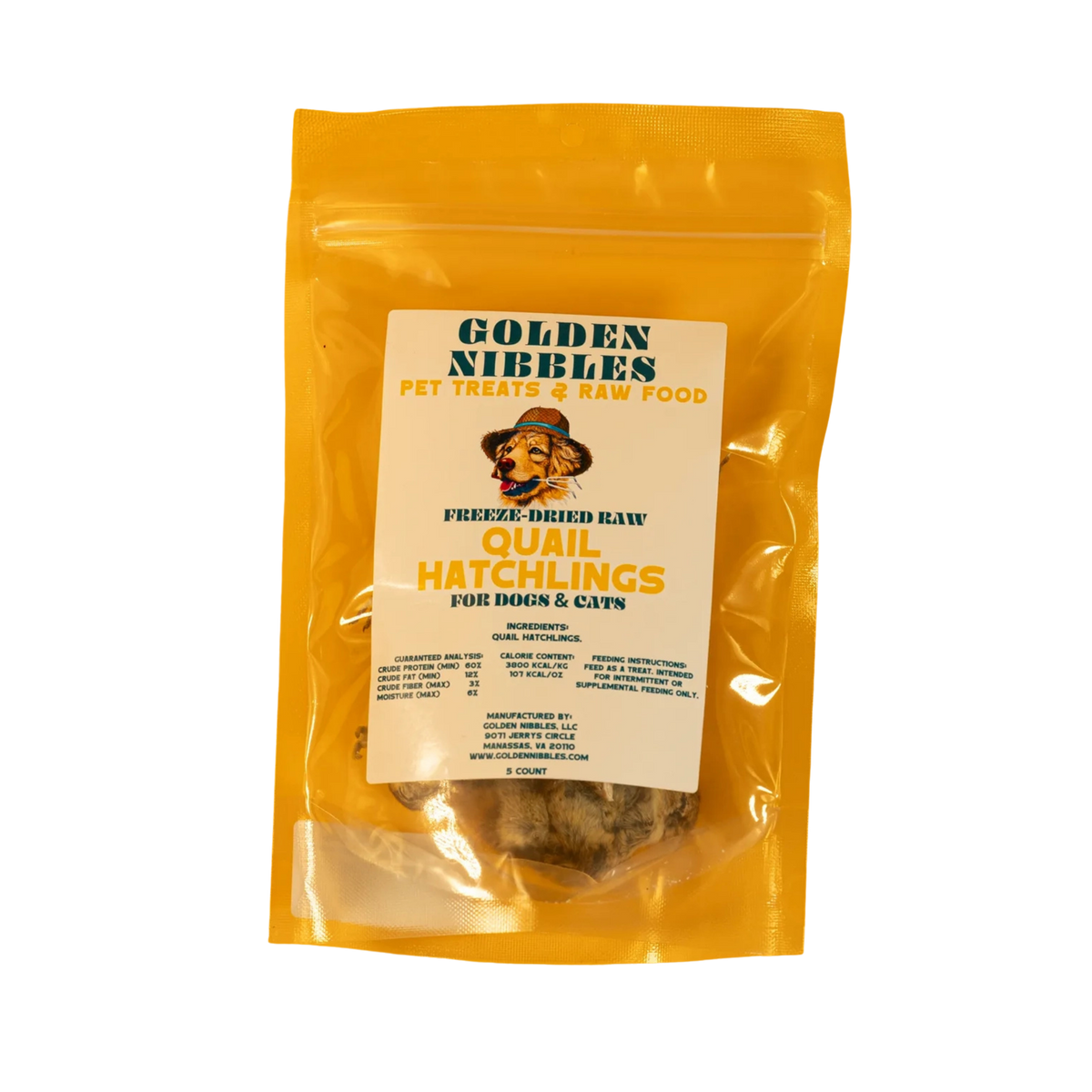 Golden Nibbles Freeze-Dried Quail Hatchlings for Dogs & Cats, 5ct