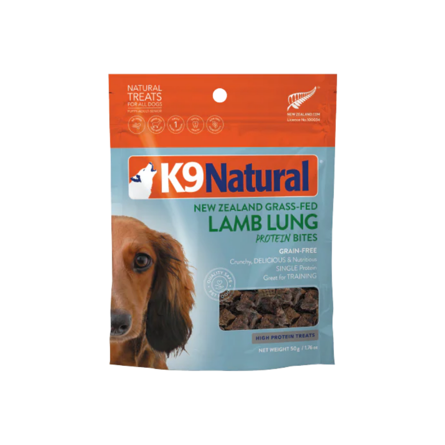 K9 Natural New Zealand Grass Fed Lamb Lung Protein Bites Dog Treats