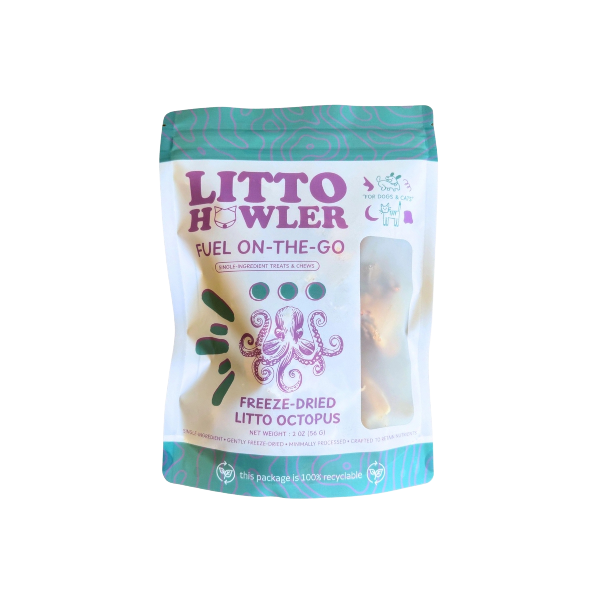 Litto Howler Freeze-Dried Litto Octopus for Dogs & Cats, 2oz