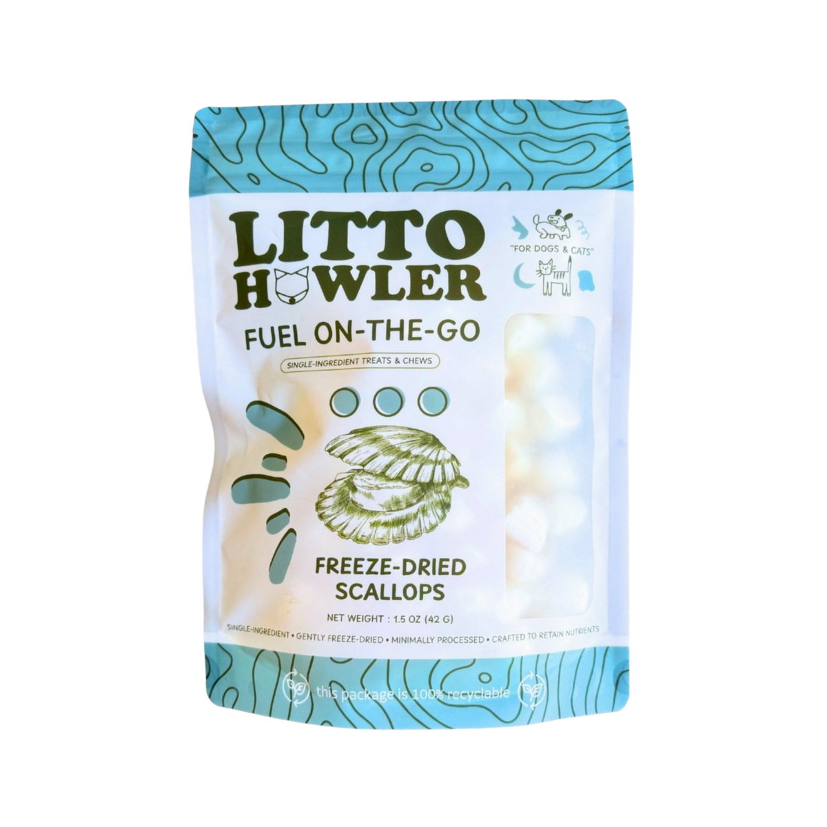 Litto Howler Freeze-Dried Scallops for Dogs & Cats, 1.5oz