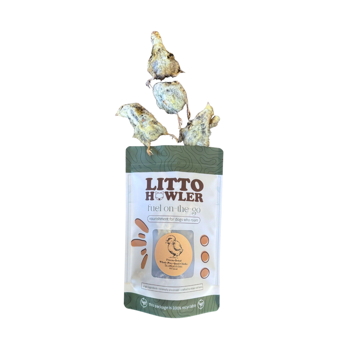 Litto Howler Freeze-Dried Whole Prey Quail Chicks for Dogs & Cats, 4ct