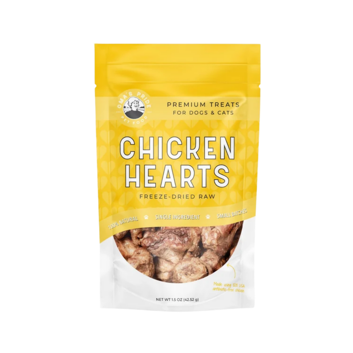 Oma's Pride Freeze-Dried Chicken Hearts for Dogs & Cats, 1.5oz
