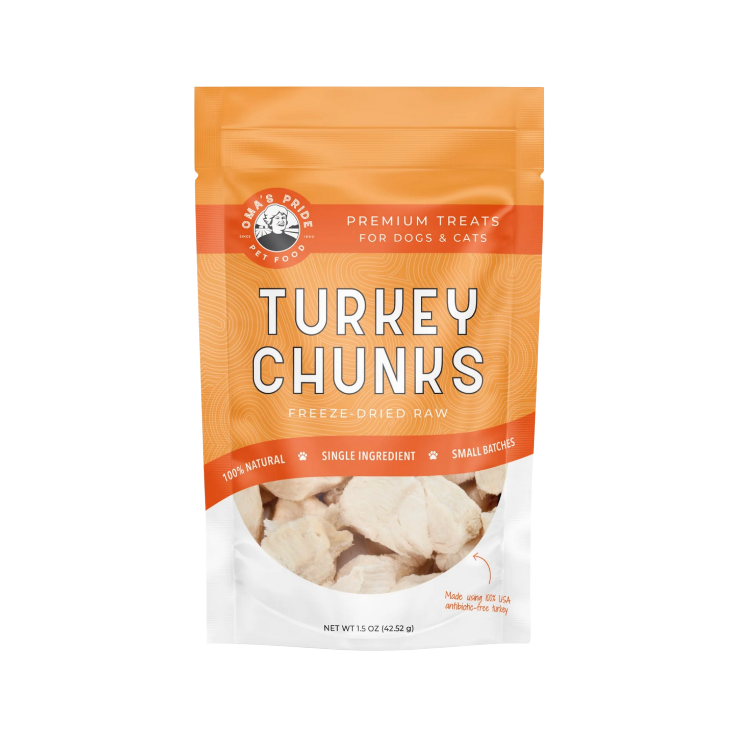 Oma's Pride Freeze-Dried Turkey Chunks for Dogs & Cats, 1.5oz