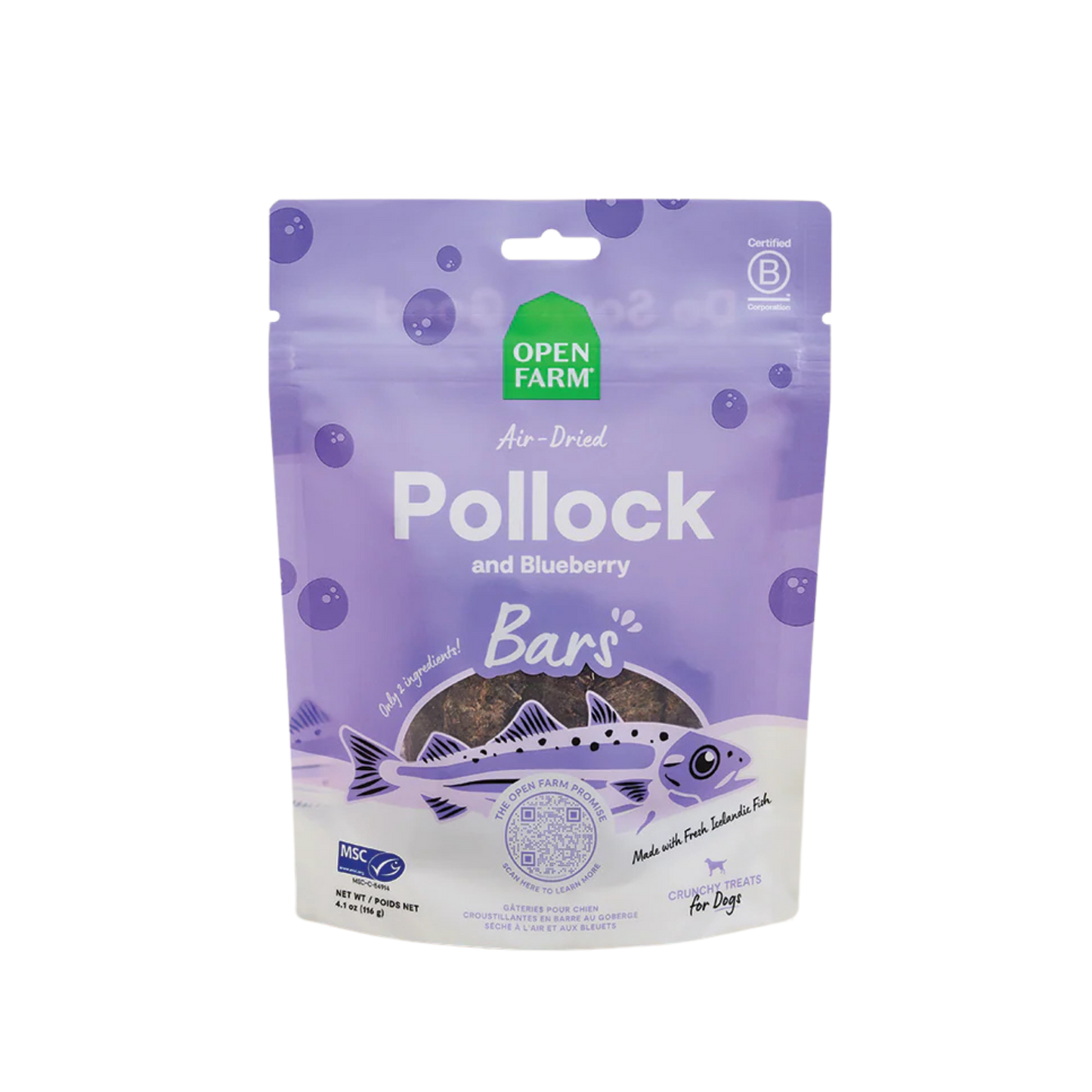 Open Farm Icelandic Air-Dried Pollock & Blueberry Dog Treat Bars