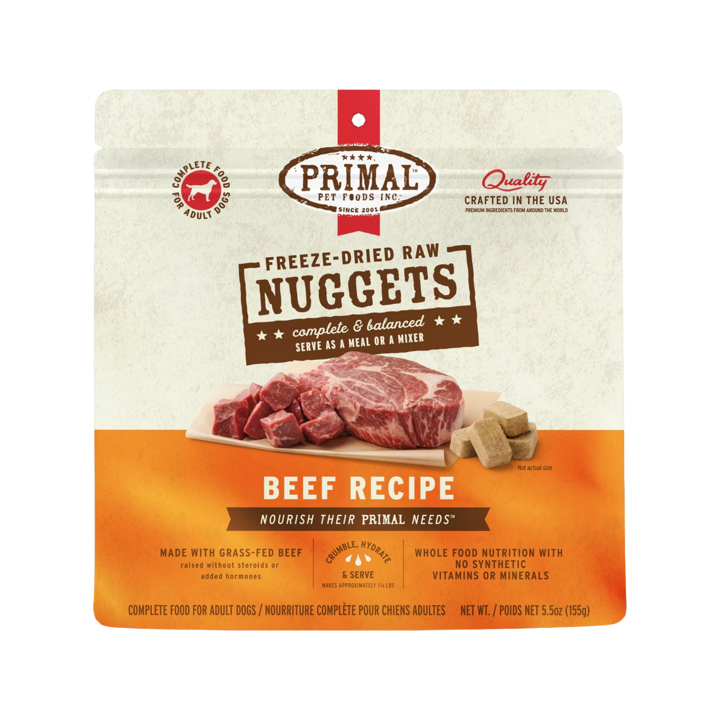 Primal Freeze-Dried Raw Beef Recipe Nuggets Dog Food