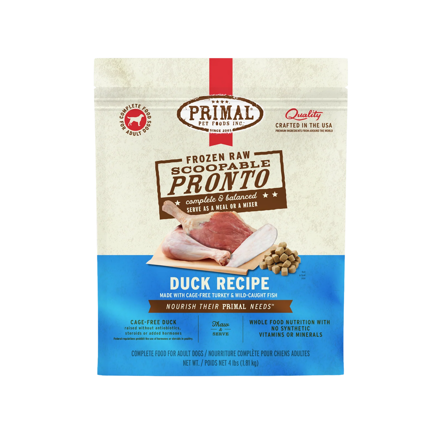 Primal Frozen Raw Scoopable Pronto Duck Recipe Dog Food, 4lb