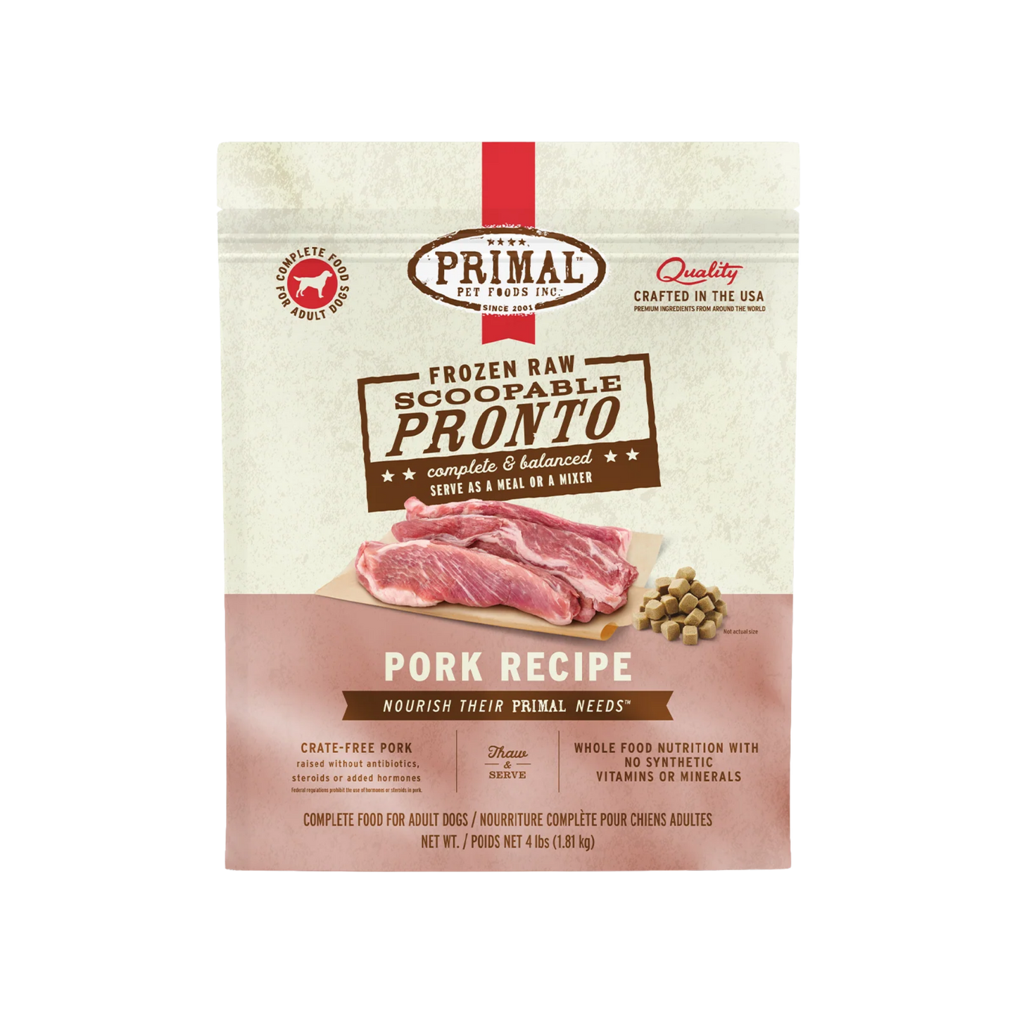 Primal Frozen Raw Scoopable Pronto Pork Recipe Dog Food, 4lb