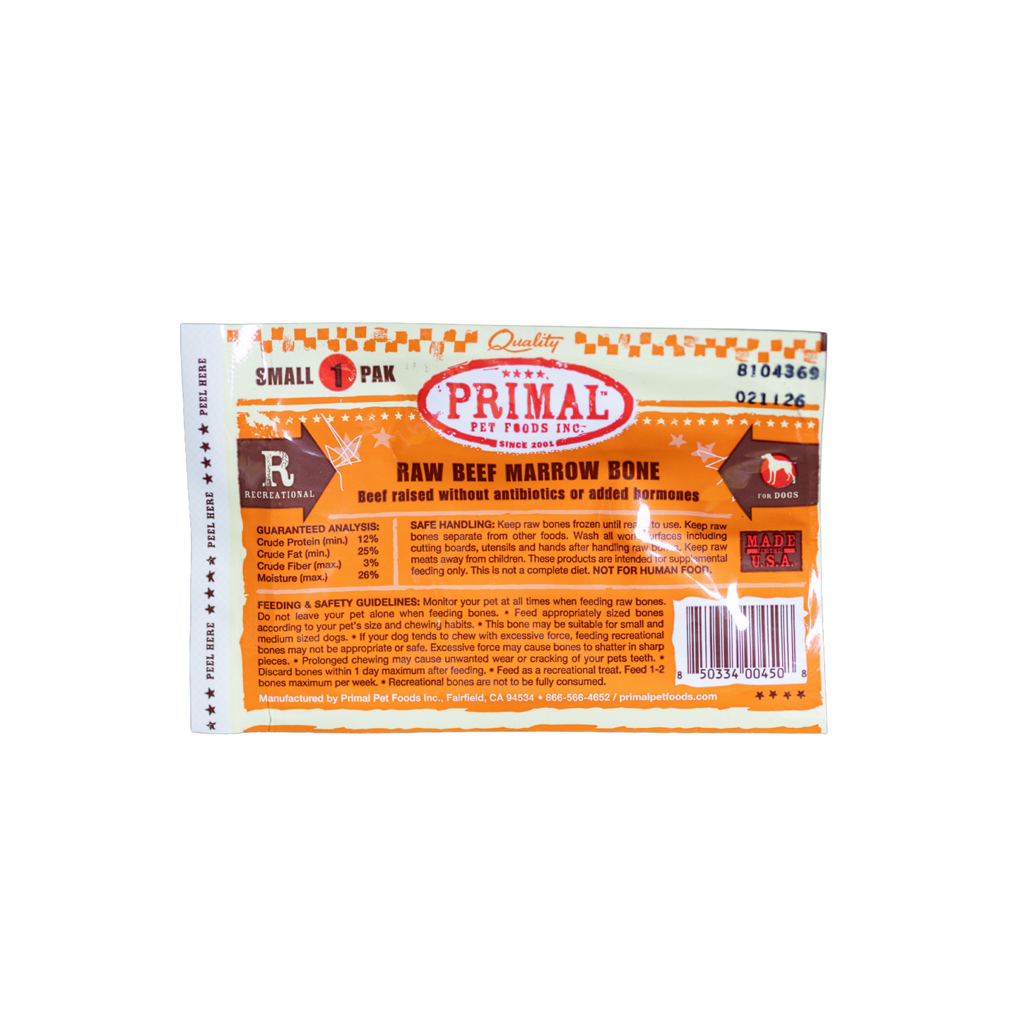 Primal Raw Beef Marrow Bone Small 1 Pak