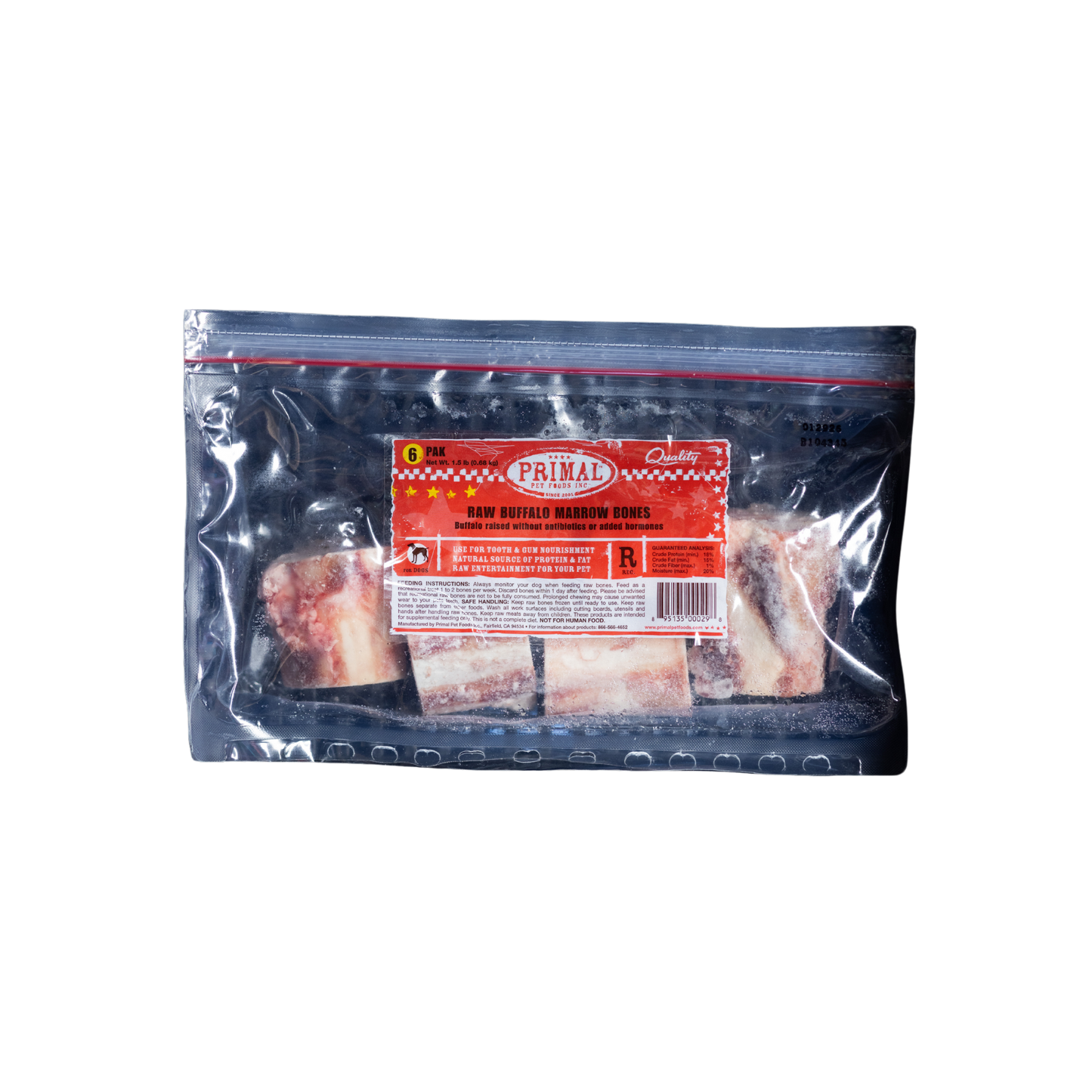 Primal Raw Buffalo Marrow Bones 6 Pak