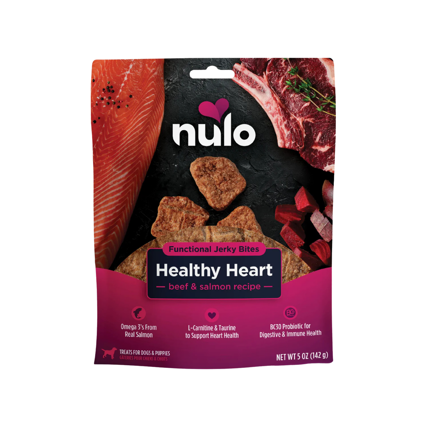 Nulo Functional Jerky Healthy Heart Beef & Salmon Dog Treats