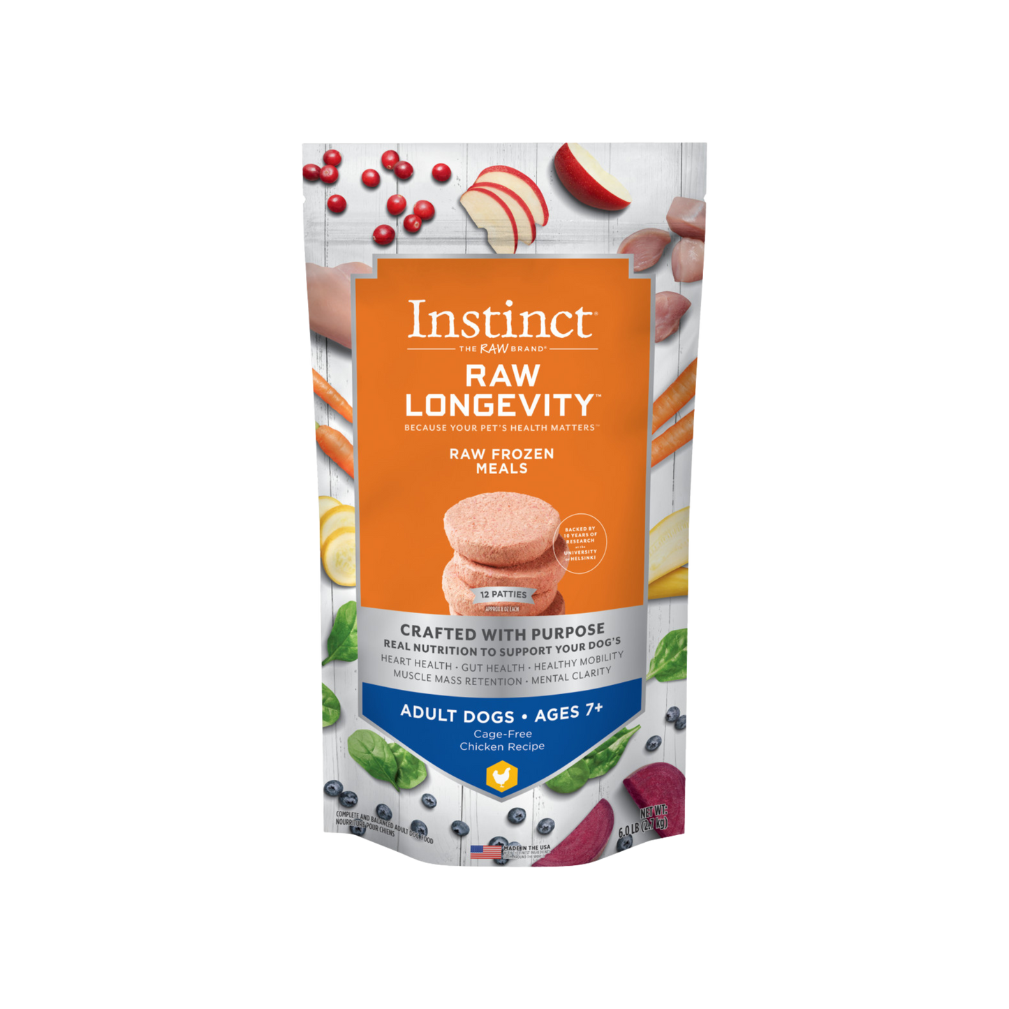 Instinct Raw Longevity Frozen Patties for Adults 7+