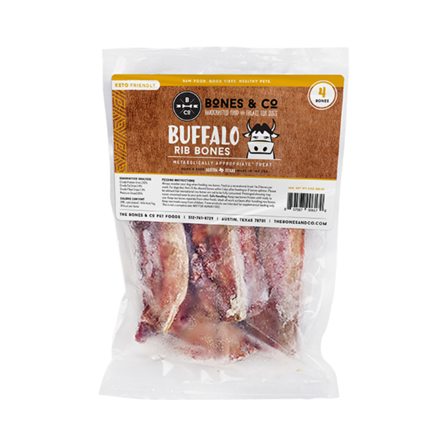 Bones & Co. Frozen Buffalo Rib Bones for Dogs - Pups & Cubs Premium Pet Food