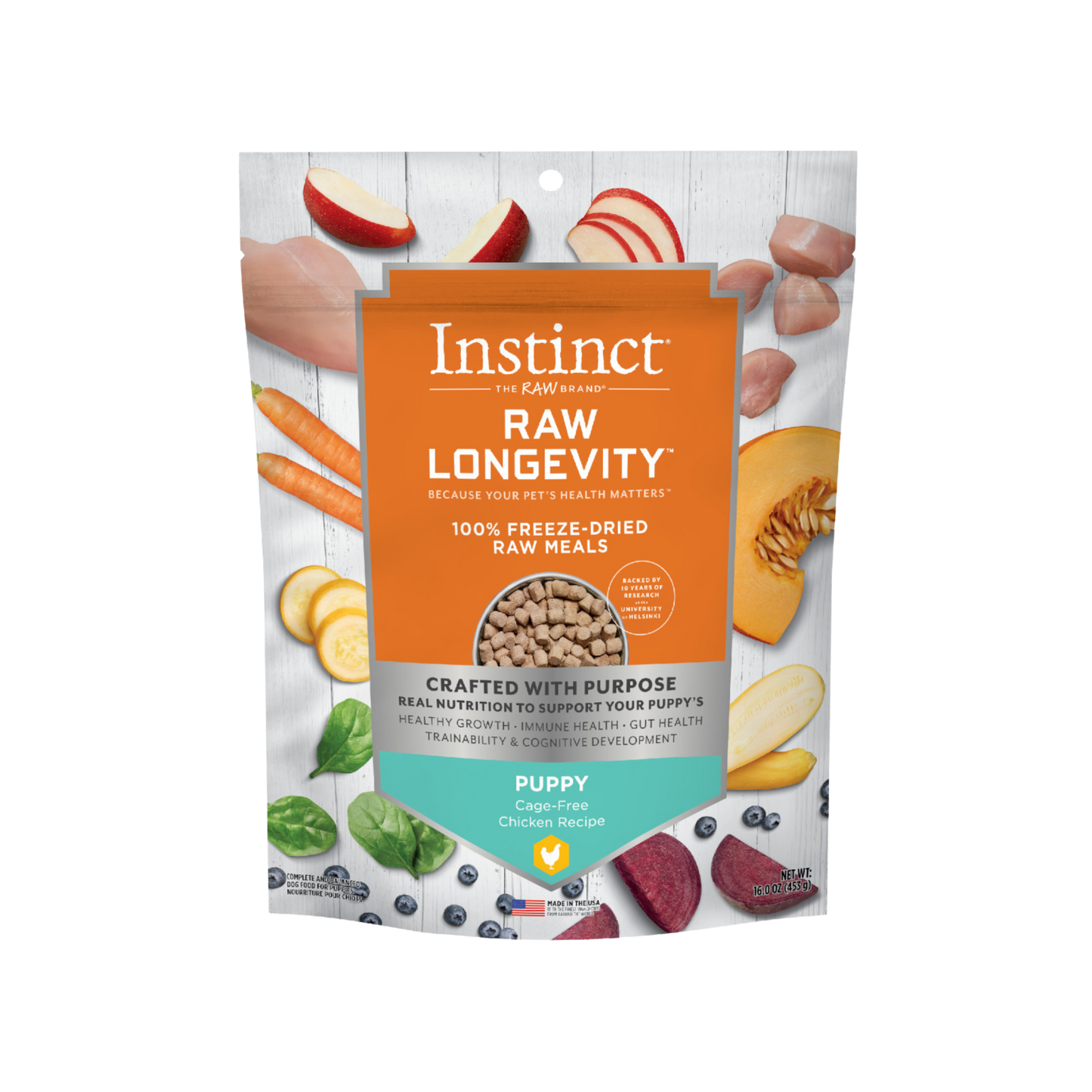Instinct Raw Longevity 100% Freeze-Dried Raw Meals Cage-Free Chicken Recipe for Puppies