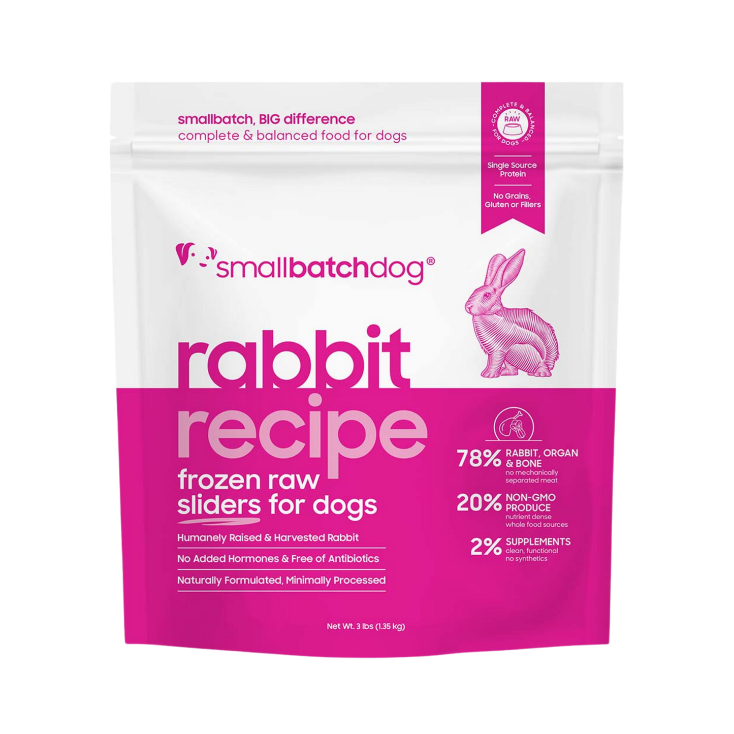 Smallbatch Frozen Raw Rabbit Recipe Sliders Dog Food