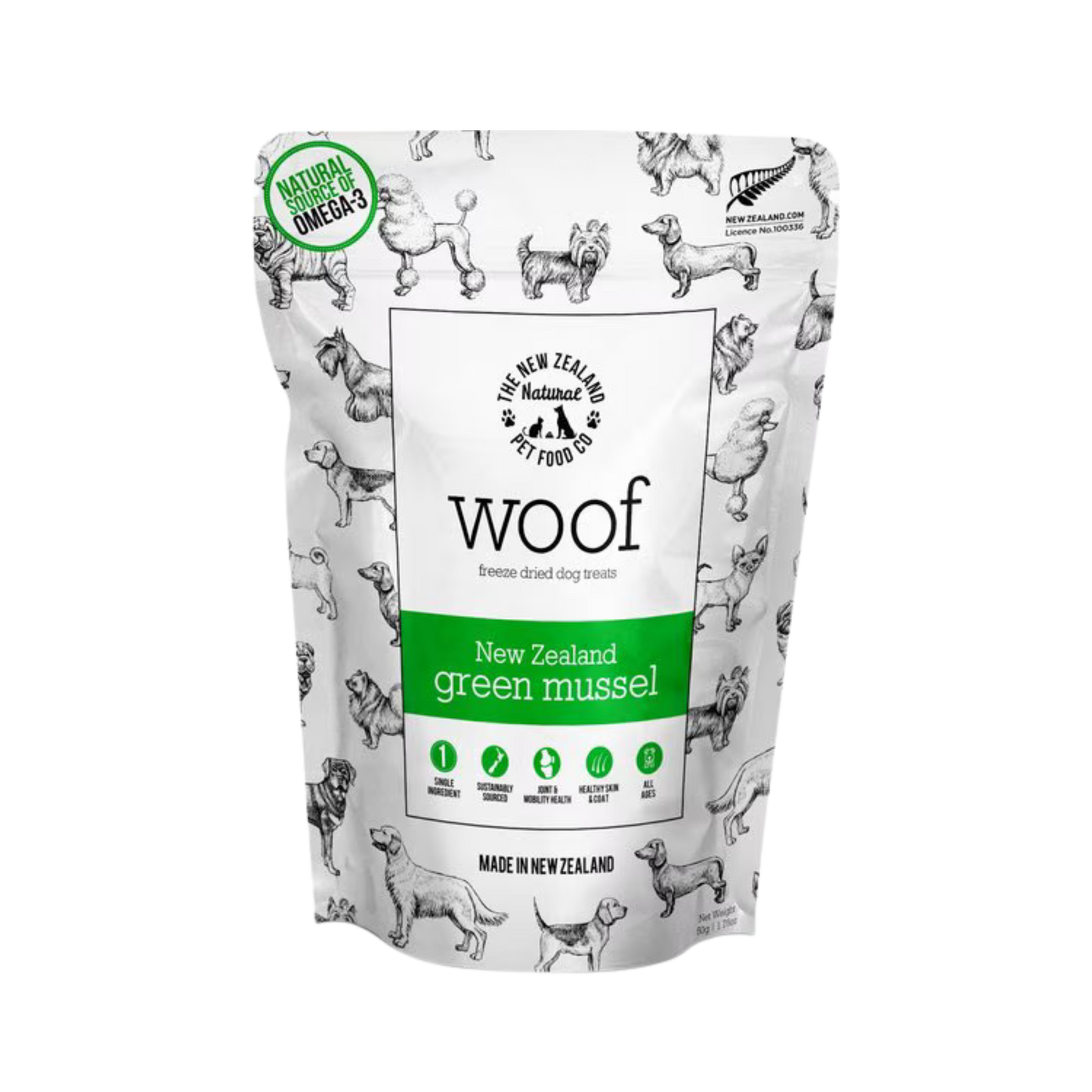 The New Zealand Natural Pet Food Co. Woof Green Lipped Mussels Freeze-Dried Dog Treats