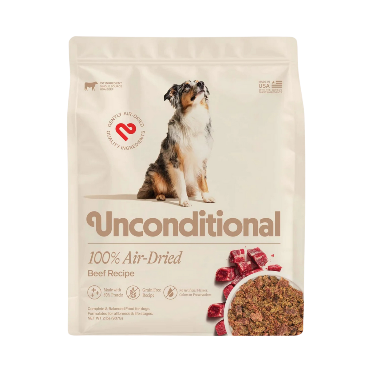 Unconditional Air-Dried Beef Recipe Dog Food, 2lb