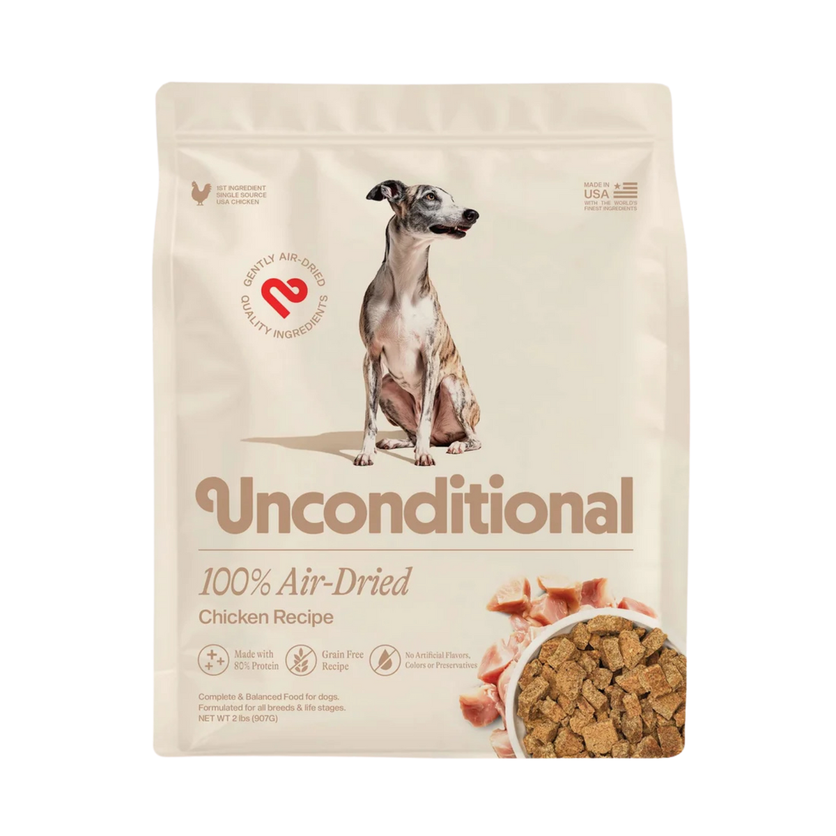 Unconditional Air-Dried Chicken Recipe Dog Food, 2lb