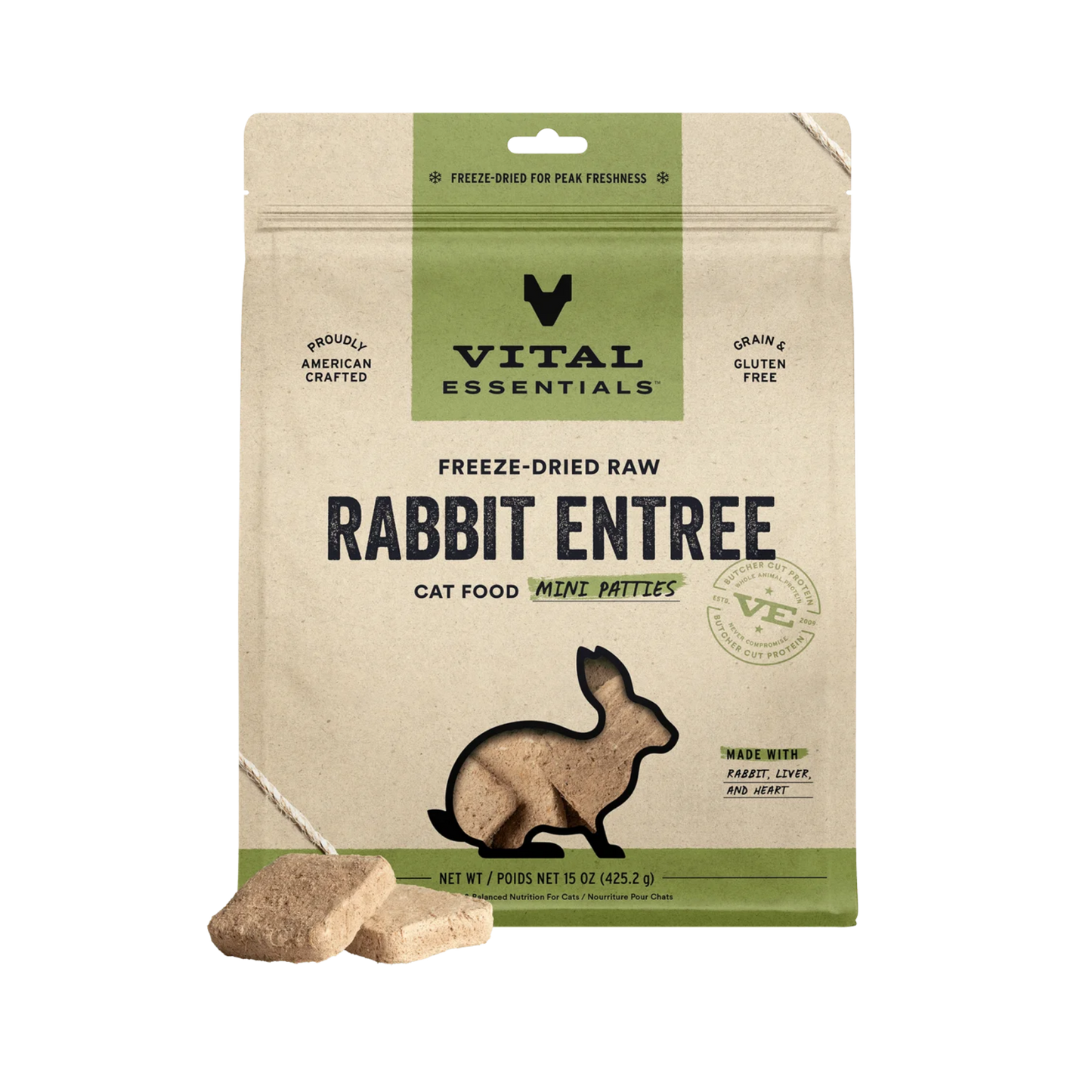 Vital Essentials Freeze-Dried Raw Protein Rabbit Cat Food Mini Patties