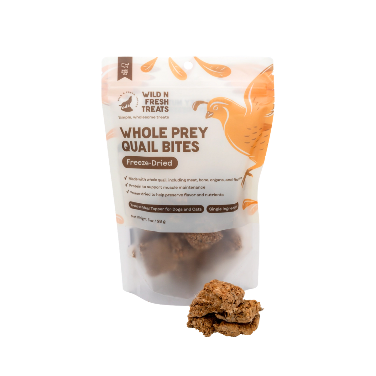 Wild N Fresh Freeze-Dried Whole Prey Quail Bites, 3oz