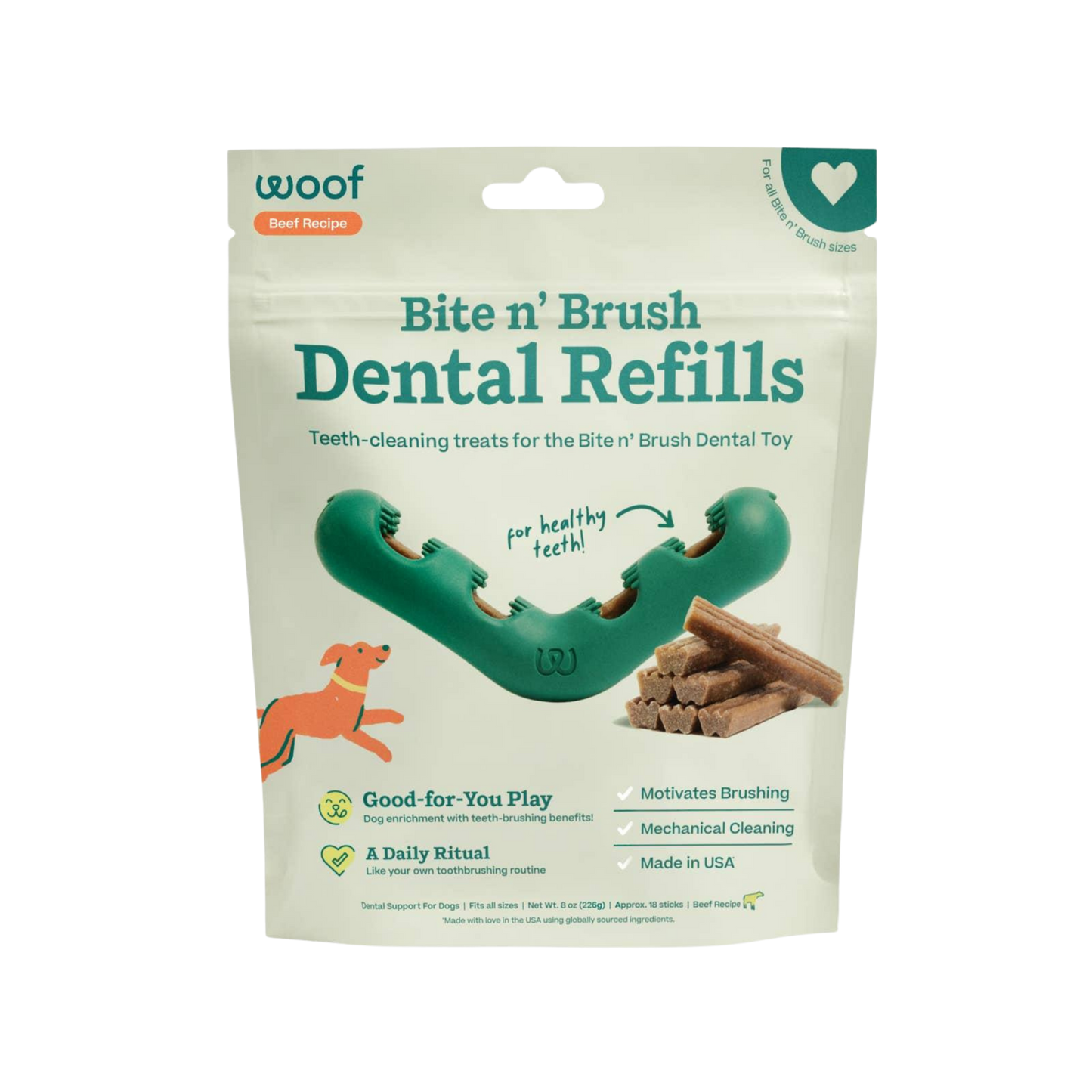 Woof Bite n' Brush Refills Beef Recipe, 18ct