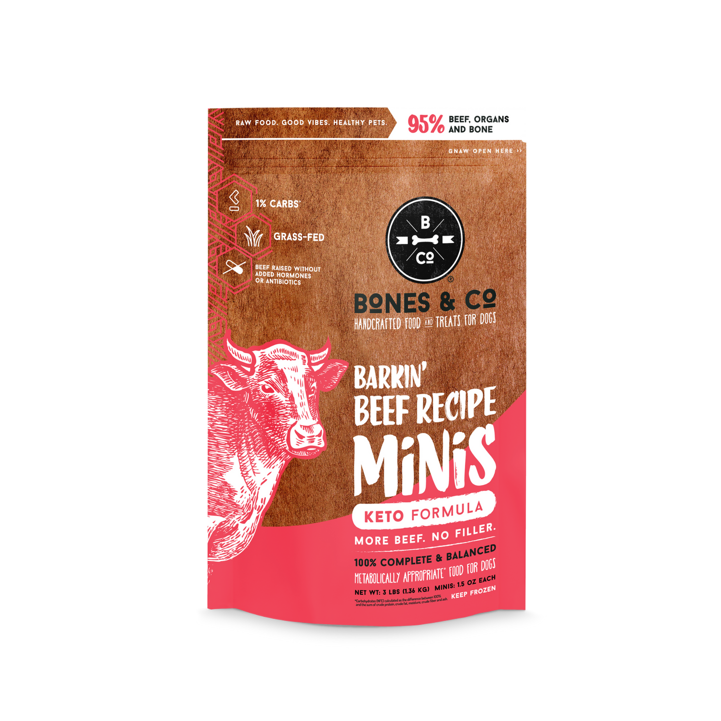 Bones & Co. Barkin' Beef Recipe Frozen Raw Dog Food - Pups & Cubs Premium Pet Food