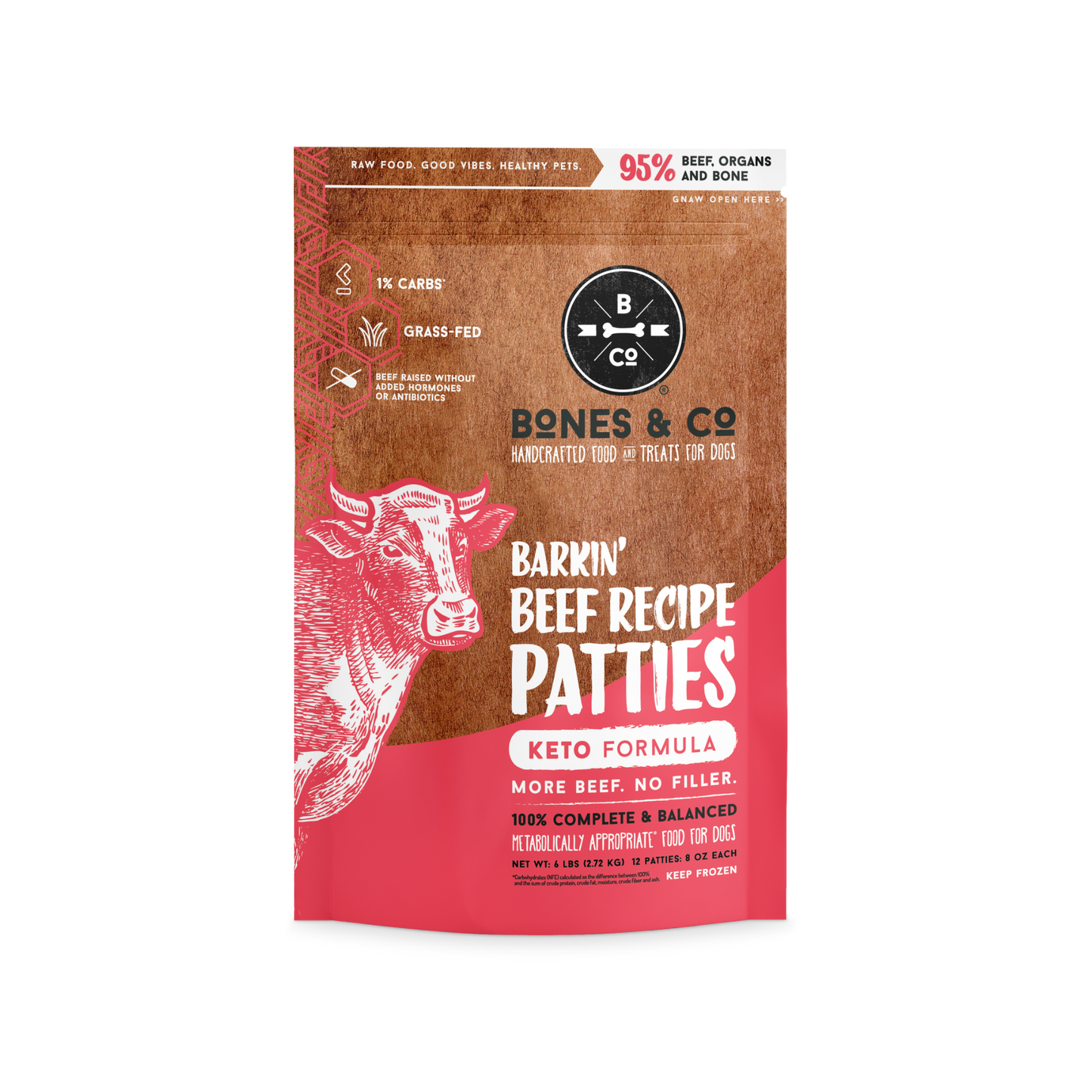 Bones & Co. Barkin' Beef Recipe Frozen Raw Dog Food - Pups & Cubs Premium Pet Food