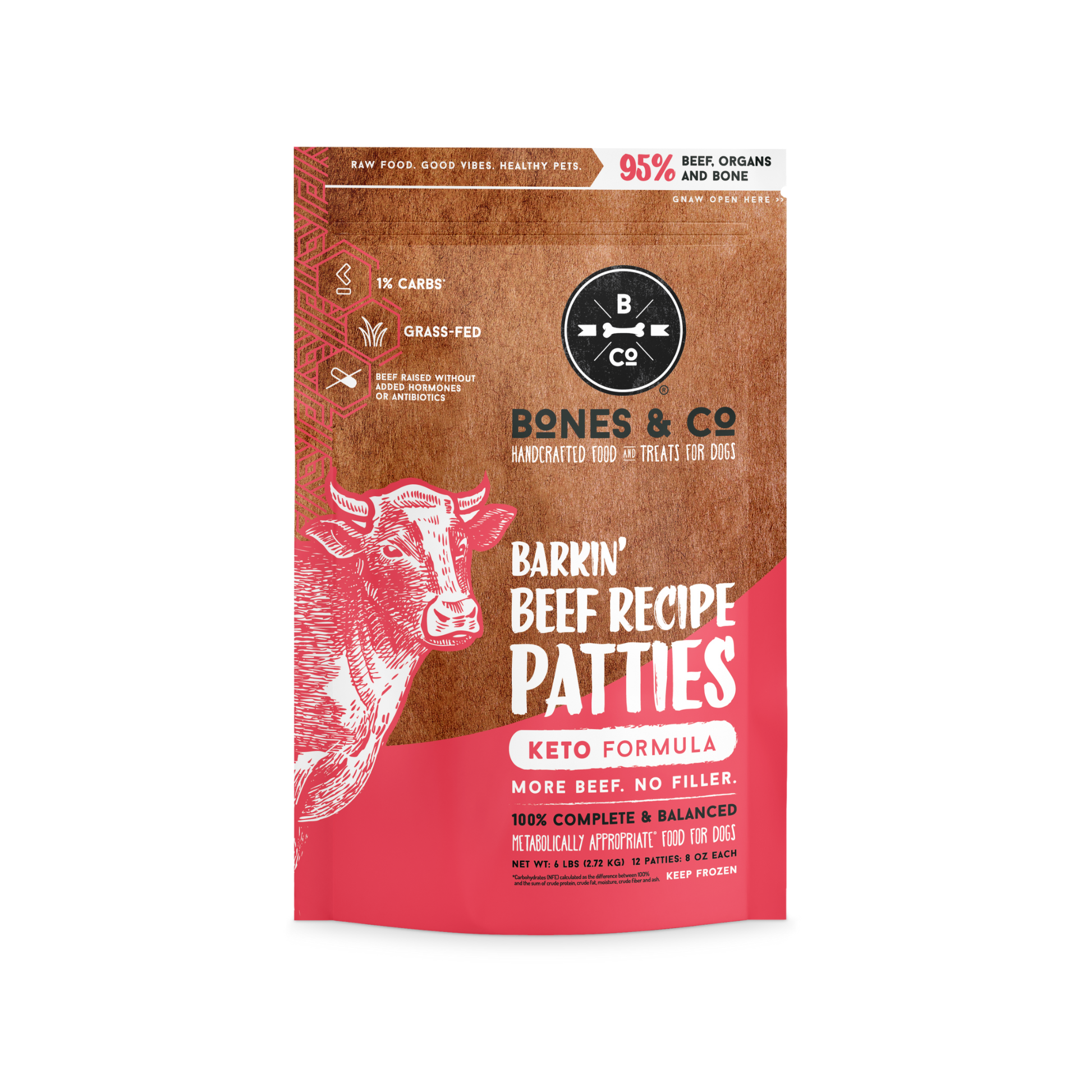 Bones & Co. Barkin' Beef Recipe Frozen Raw Dog Food - Pups & Cubs Premium Pet Food