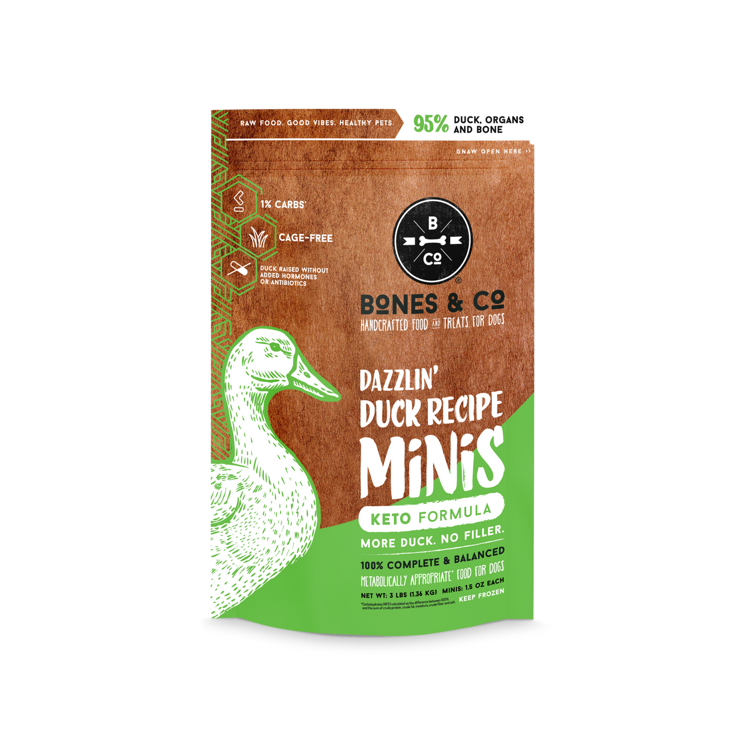 Bones & Co. Dazzlin' Duck Recipe Frozen Raw Dog Food - Pups & Cubs Premium Pet Food