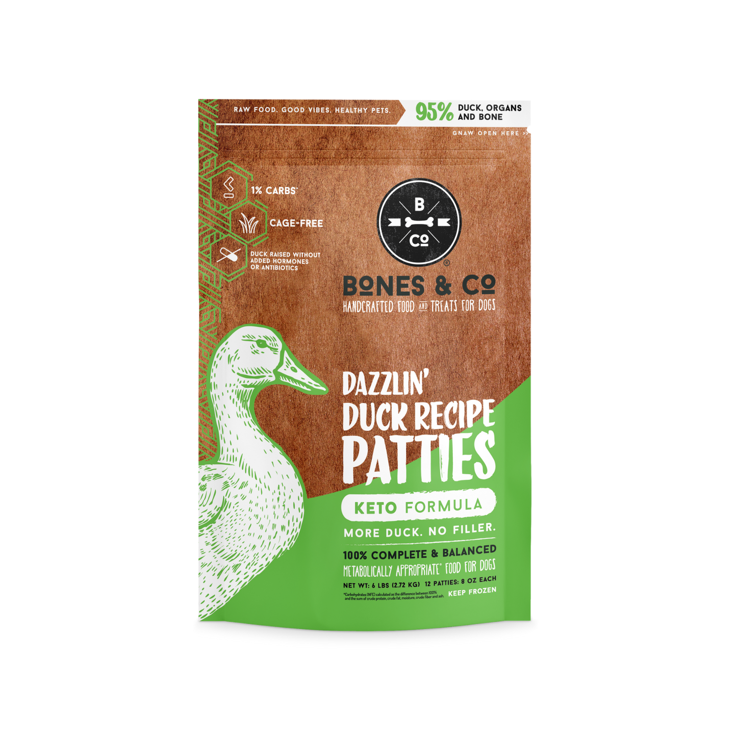 Bones & Co. Dazzlin' Duck Recipe Frozen Raw Dog Food - Pups & Cubs Premium Pet Food