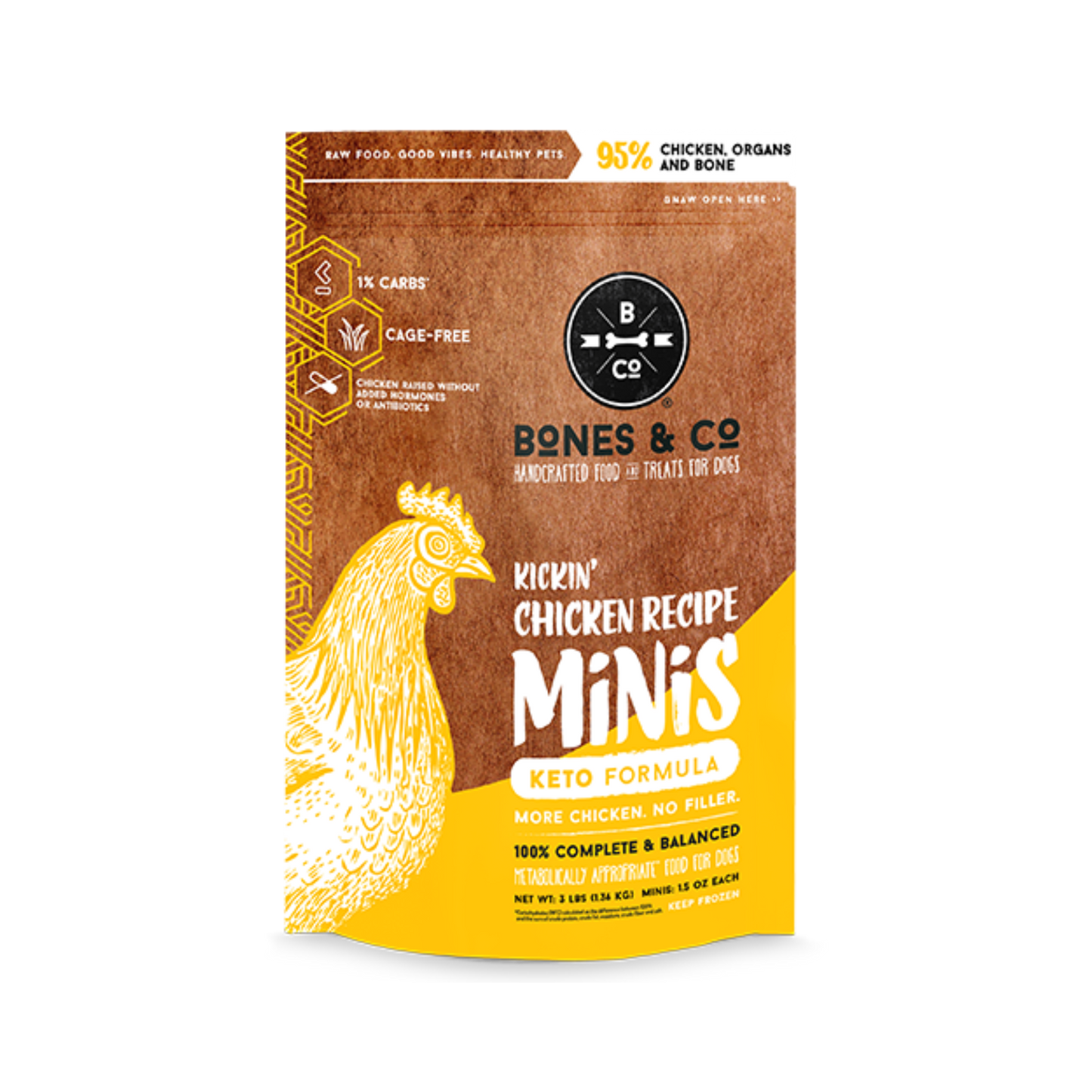 Bones & Co. Kickin' Chicken Recipe Frozen Raw Dog Food - Pups & Cubs Premium Pet Food