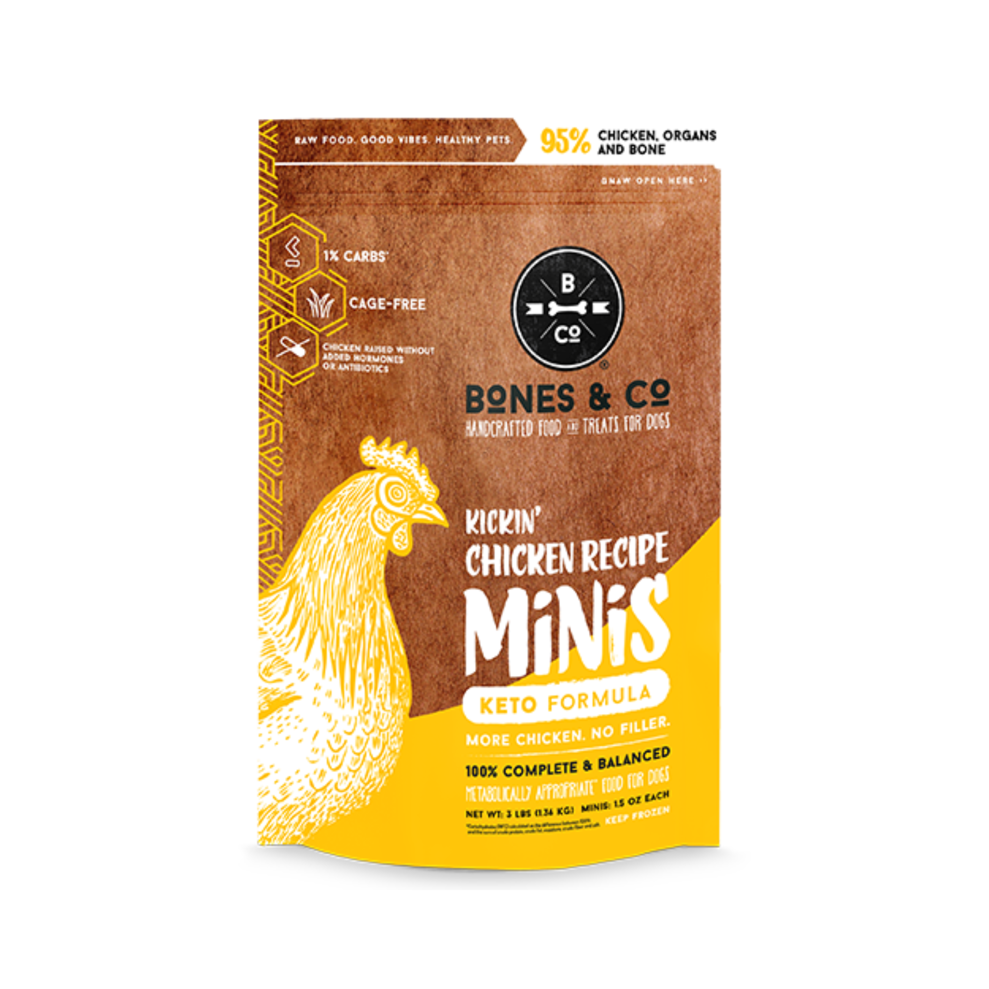 Bones & Co. Kickin' Chicken Recipe Frozen Raw Dog Food - Pups & Cubs Premium Pet Food