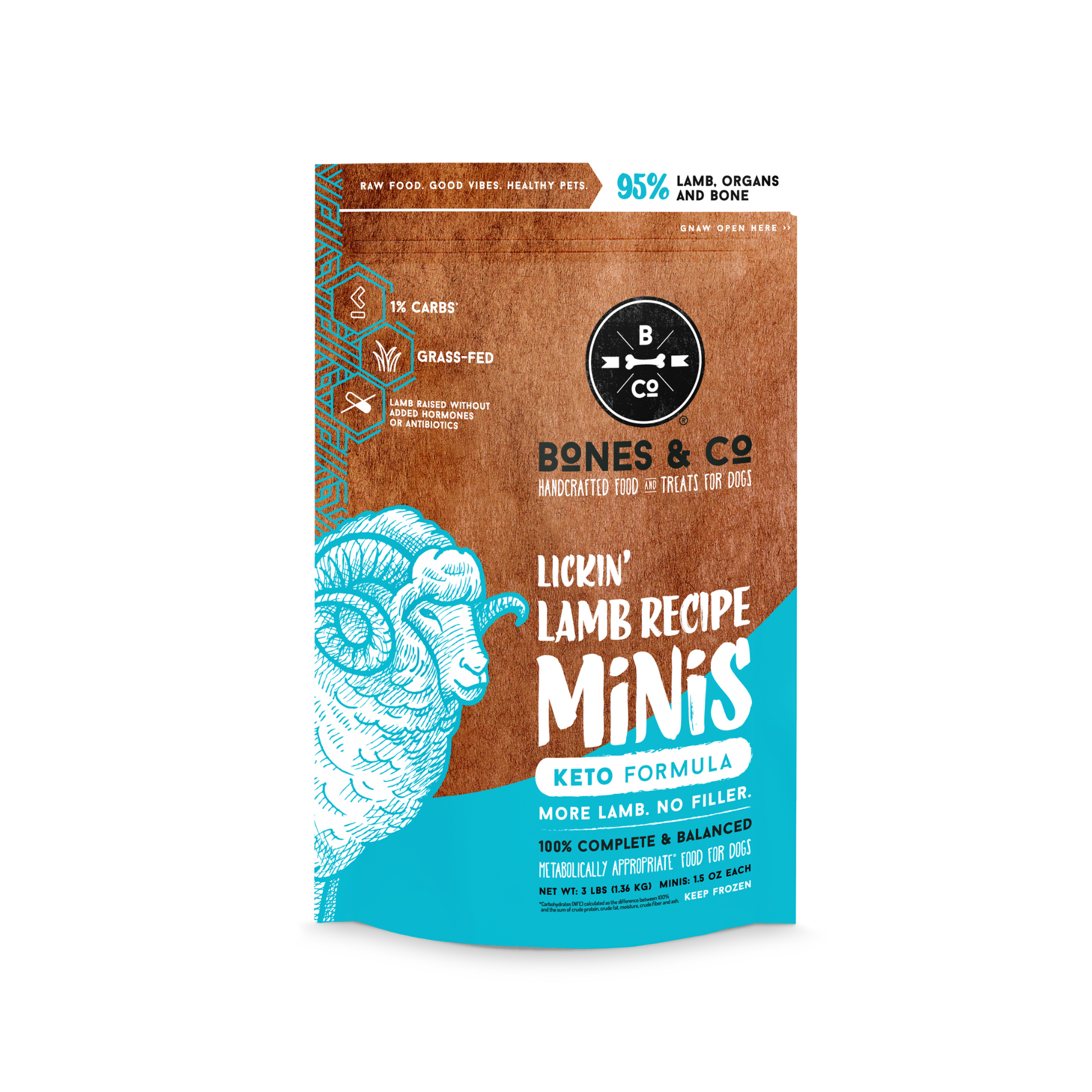 Bones & Co Lickin' Lamb Recipe Frozen Raw Dog Food - Pups & Cubs Premium Pet Food