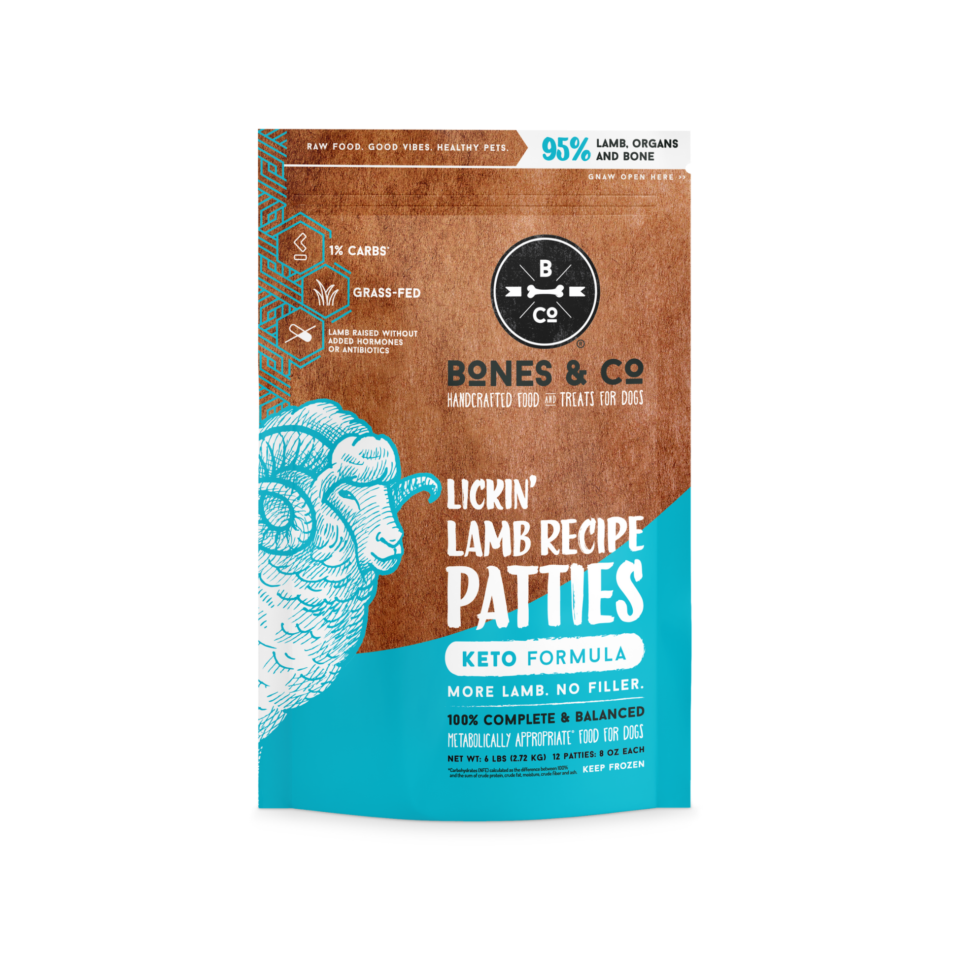 Bones & Co Lickin' Lamb Recipe Frozen Raw Dog Food - Pups & Cubs Premium Pet Food