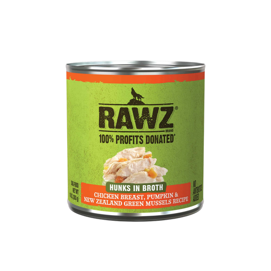 Rawz Hunks in Broth Chicken Breast, Pumpkin, & New Zealand Green Mussels Dog Food Recipe