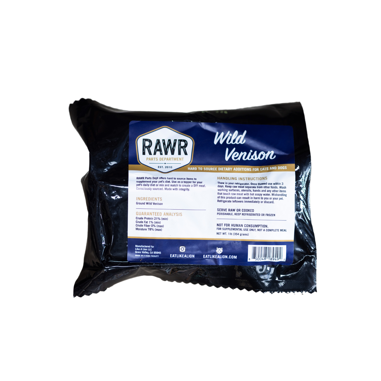 Rawr Frozen Raw Wild Venison for Dogs & Cats