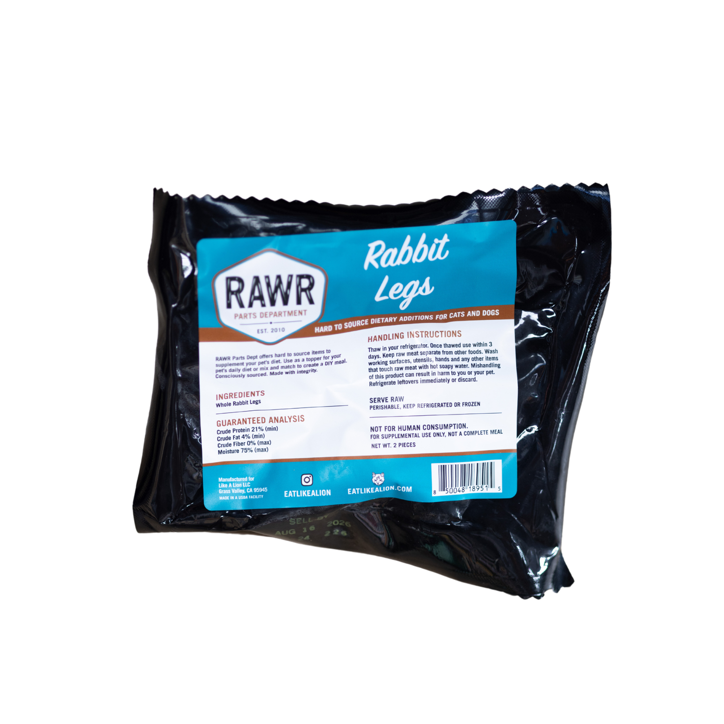 Rawr Frozen Raw Rabbit Legs for Dogs & Cats