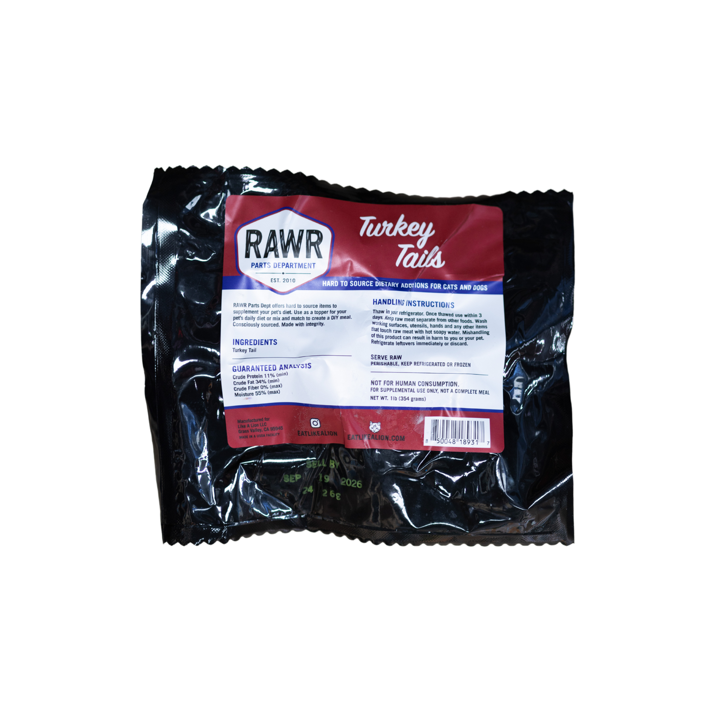 Rawr Frozen Raw Turkey Tails for Dogs & Cats
