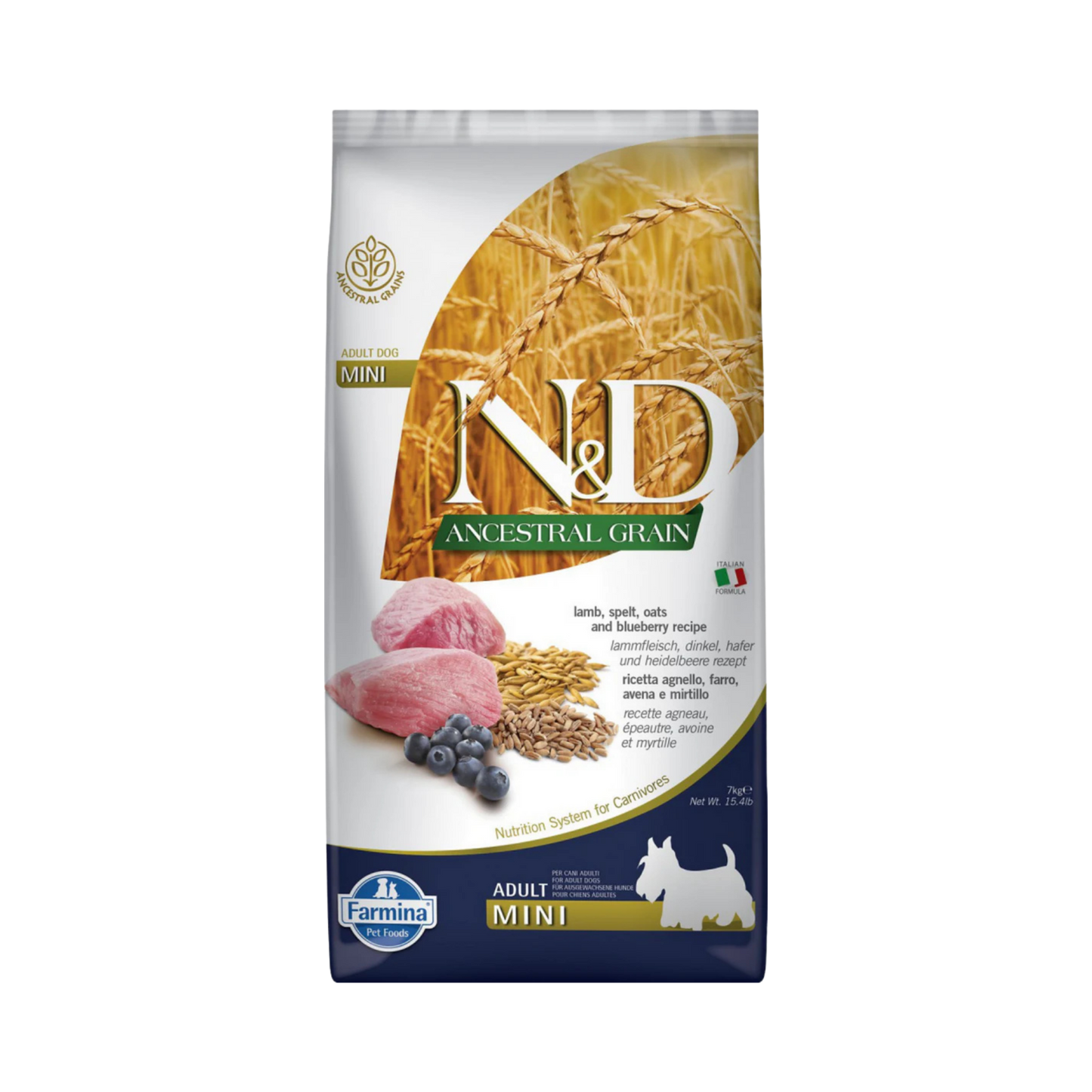 Farmina N&D Lamb & Blueberry Ancestral Grains Adult Mini Dry Dog Food