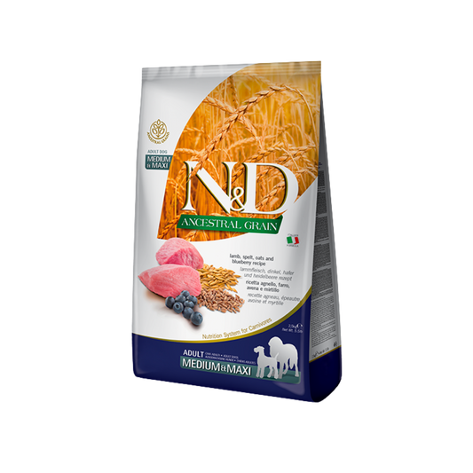 Farmina N&D Lamb & Blueberry Ancestral Grains Adult Medium & Maxi Dry Dog Food