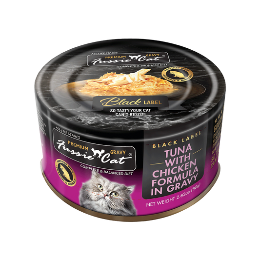 Fussie Cat Premium Black Label Tuna With Chicken Formula in Gravy Recipe