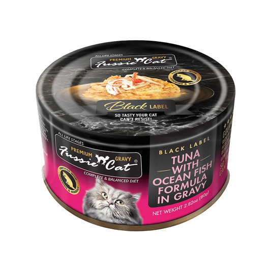 Fussie Cat Premium Black Label Tuna with Ocean Fish Formula in Gravy Recipe