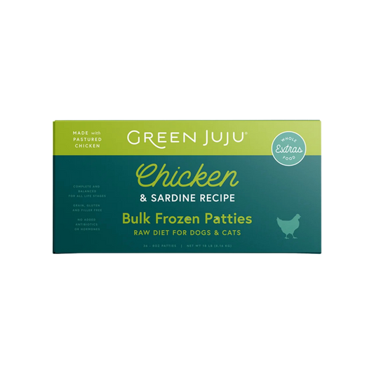 Green Juju Chicken & Sardine Frozen Sliders Bulk Box, 18lb