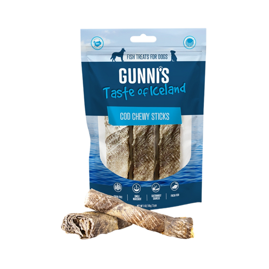 Gunni's Taste of Iceland Dehydrated Cod Chewy Sticks for Dogs