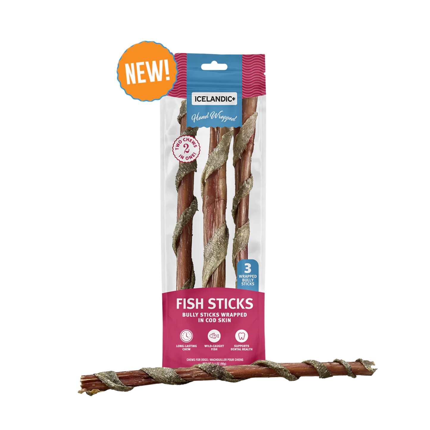 Icelandic+ Fish Sticks Cod Wrapped Bully Sticks for Dogs
