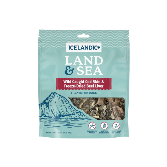 Icelandic+ Land & Sea Cod Skin & Freeze-Dried Beef Liver Treats for Dogs