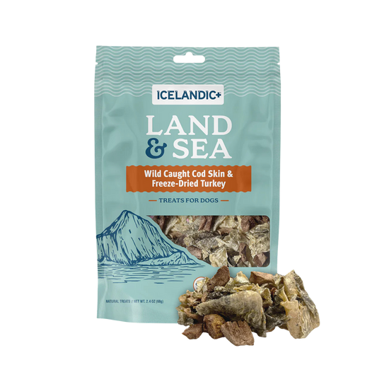 Icelandic+ Land & Sea Cod Skin & Freeze-Dried Turkey Treats for Dogs